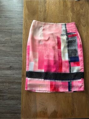 White House Black Market Pink Abstract-Print Pencil Skirt